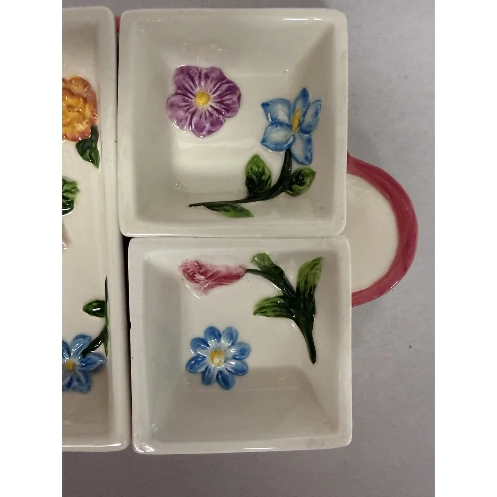 Rare VTG  1999 Debco Floral Ceramic 5 Bowl Serving Tray Platter Set Unused